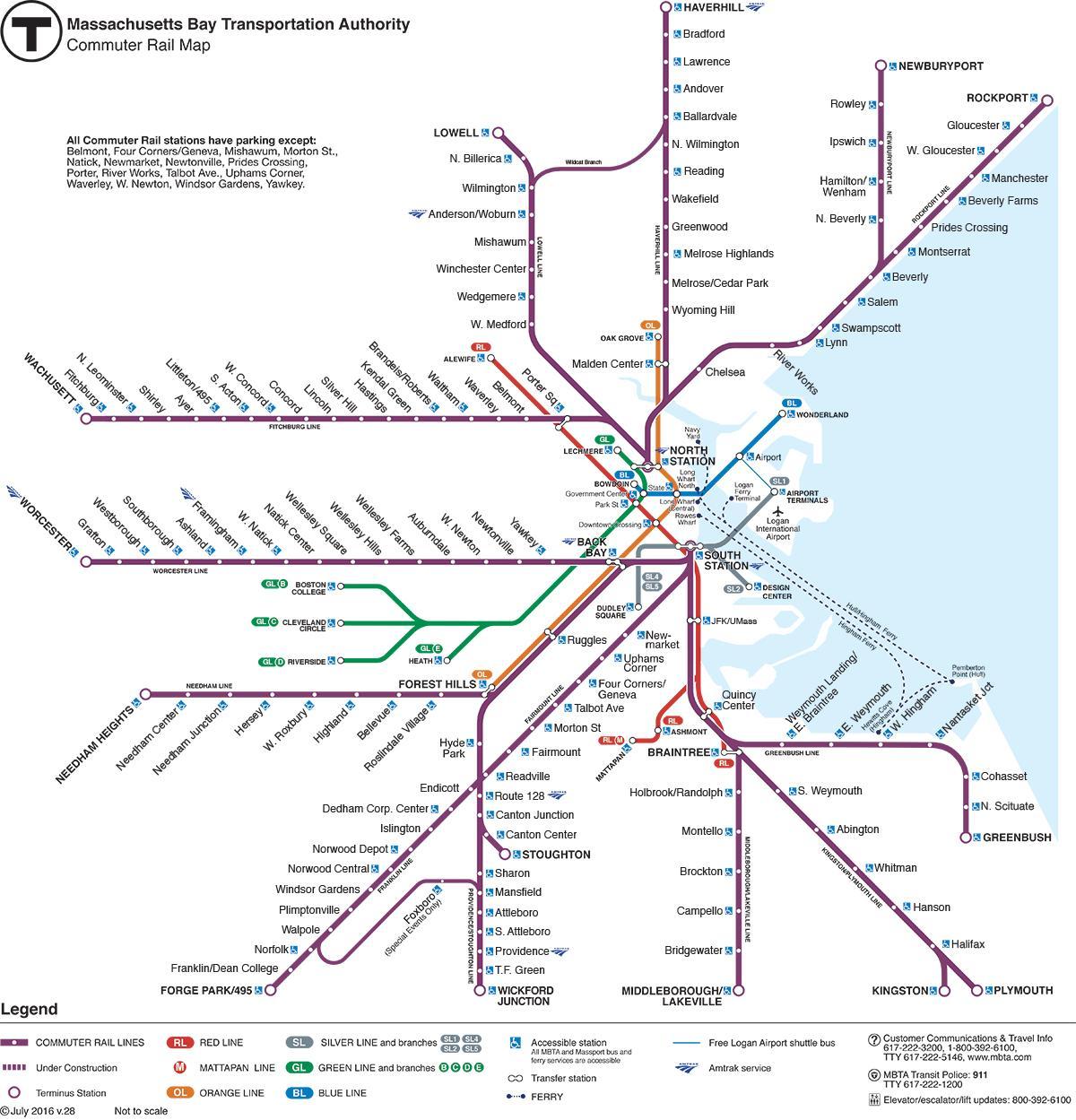 пригородные железнодорожные карте Бостона