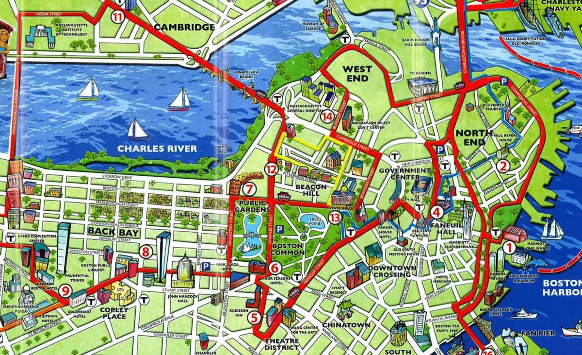 карта достопримечательностей Бостона