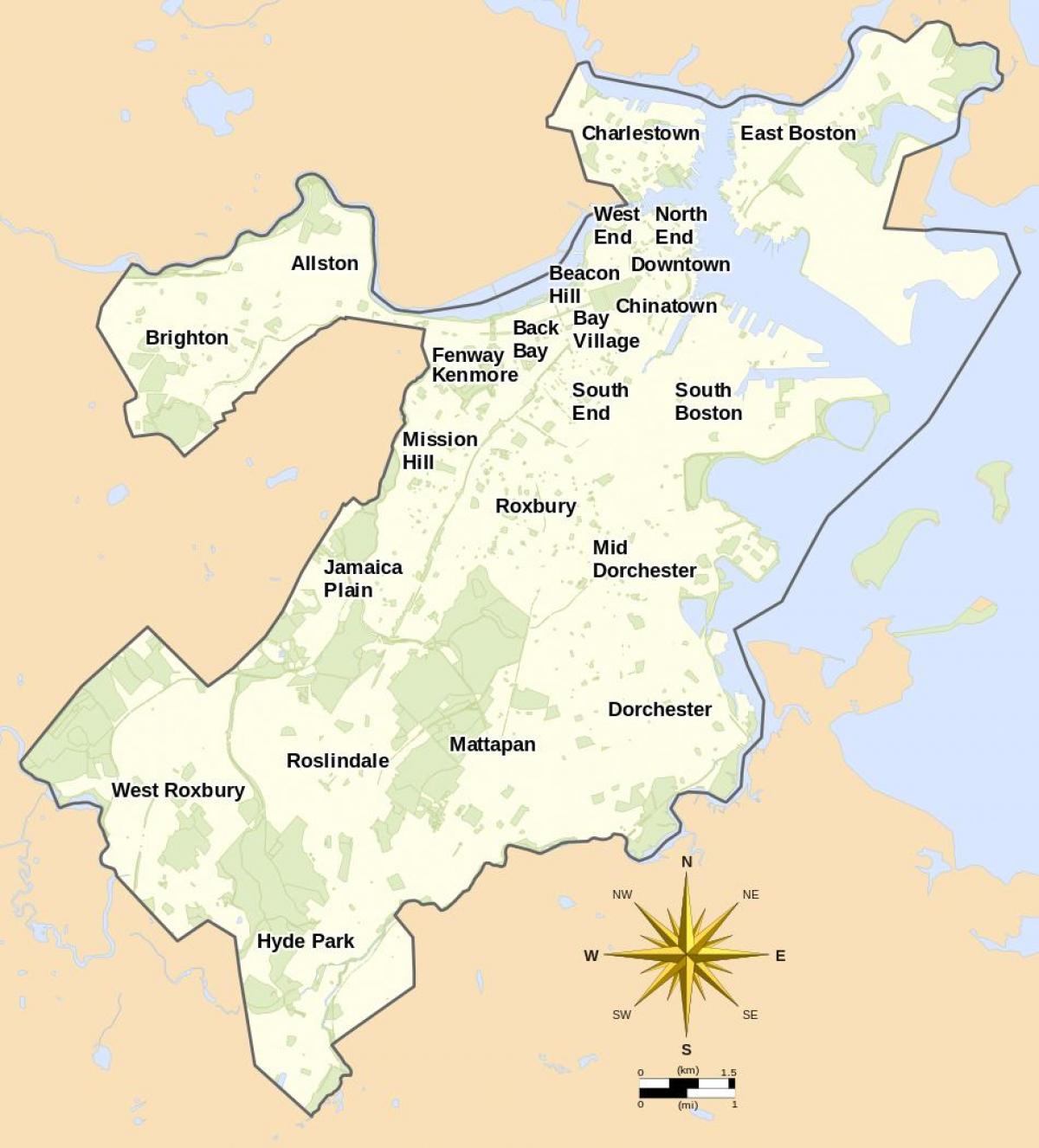 карта Бостона и окрестностей