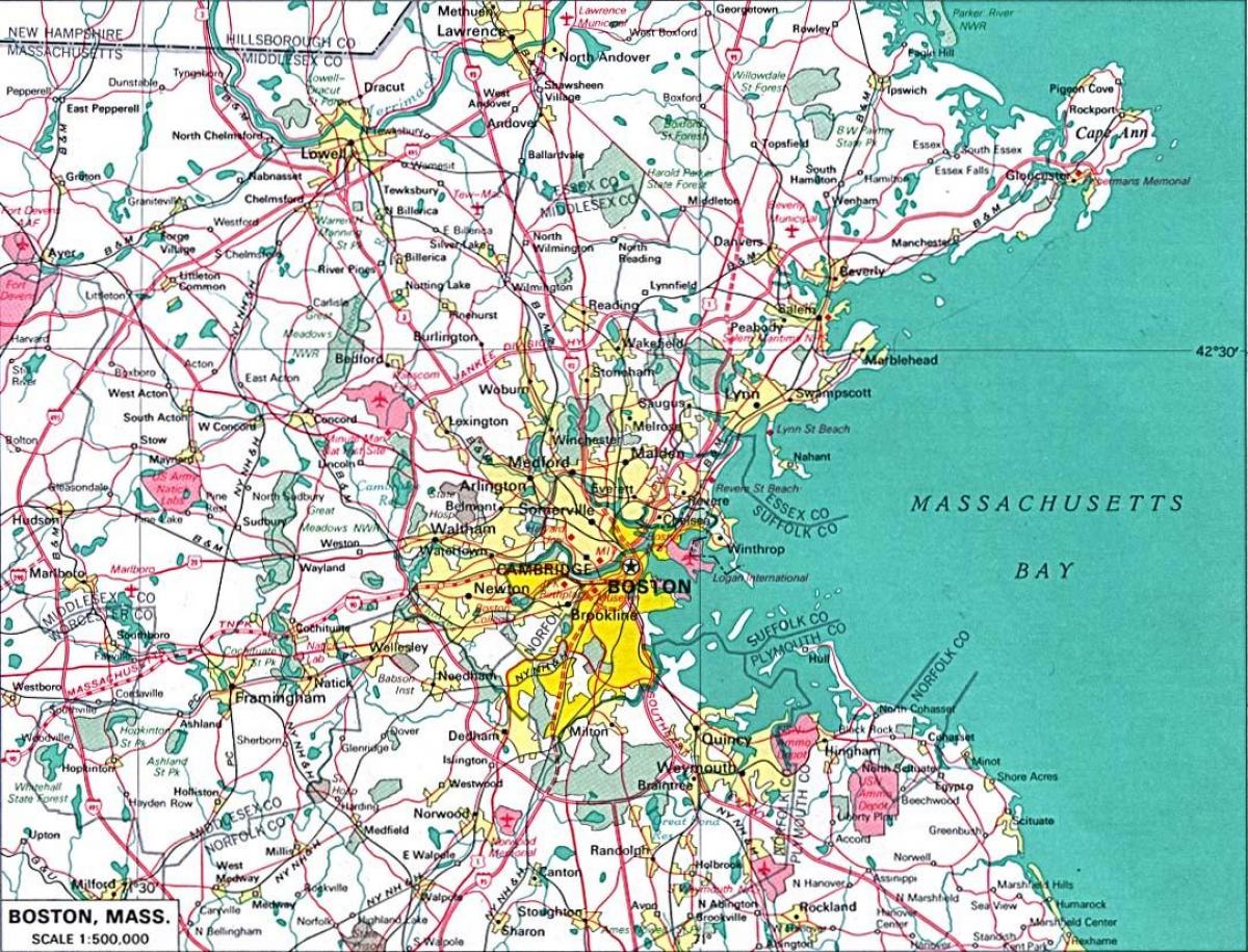 карта большого Бостона