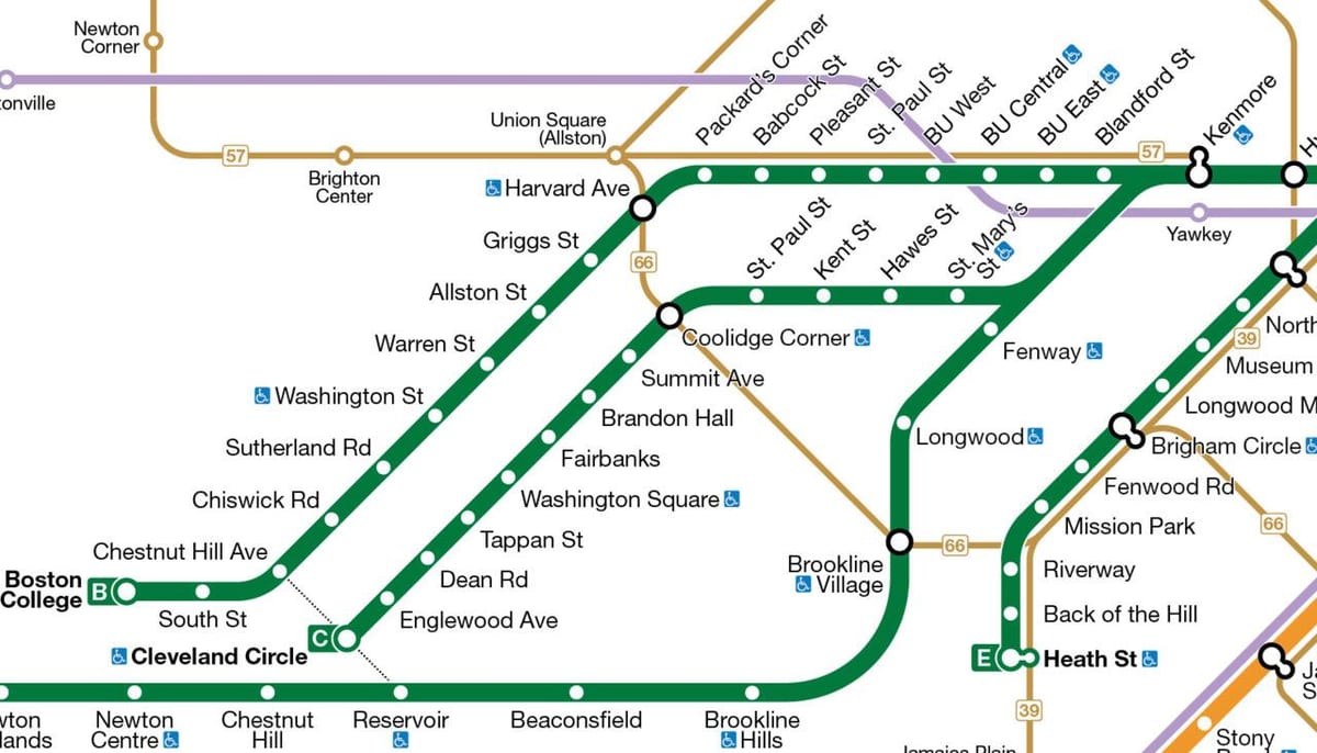 Mbta зеленая линия карте