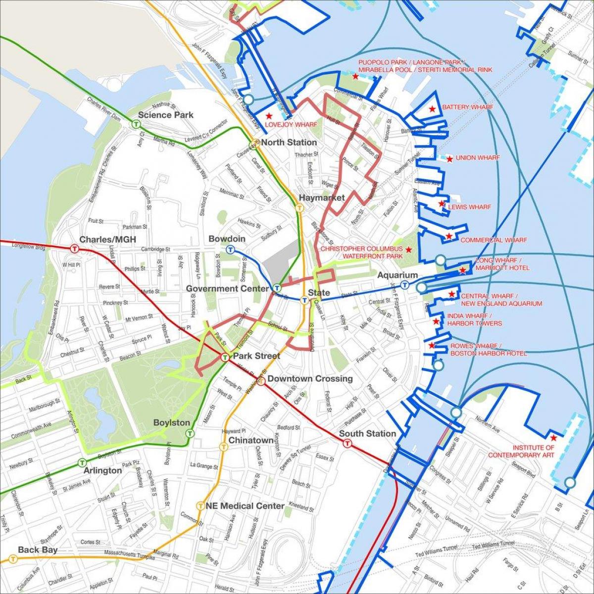 Бостон пешеходная экскурсия по карте