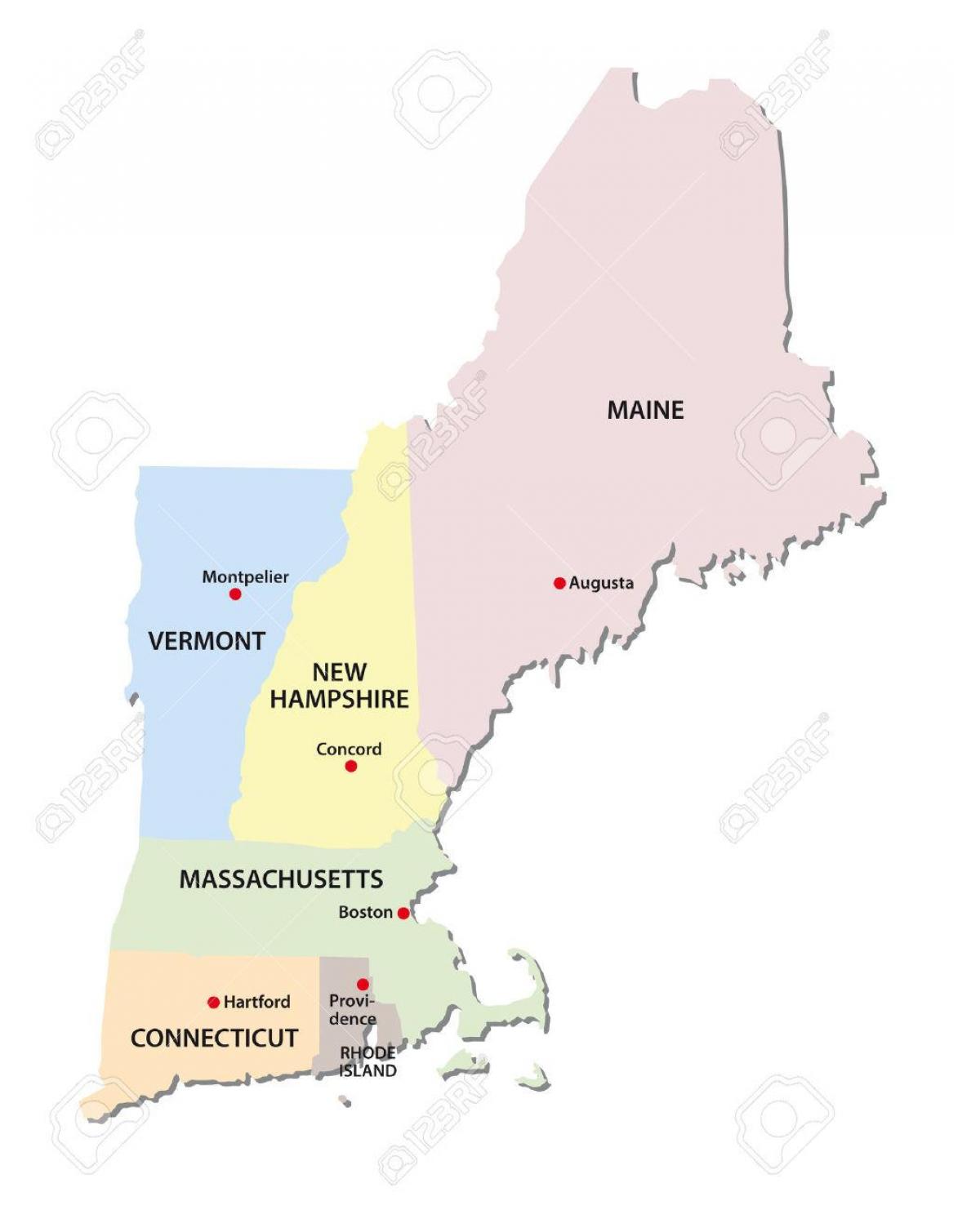 карта Штатов Новой Англии